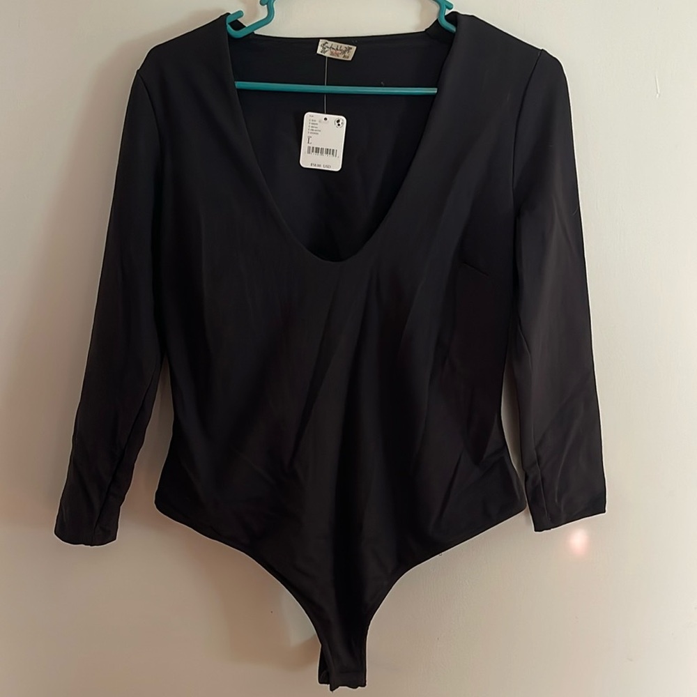 Free People Black long sleeve bodysuit